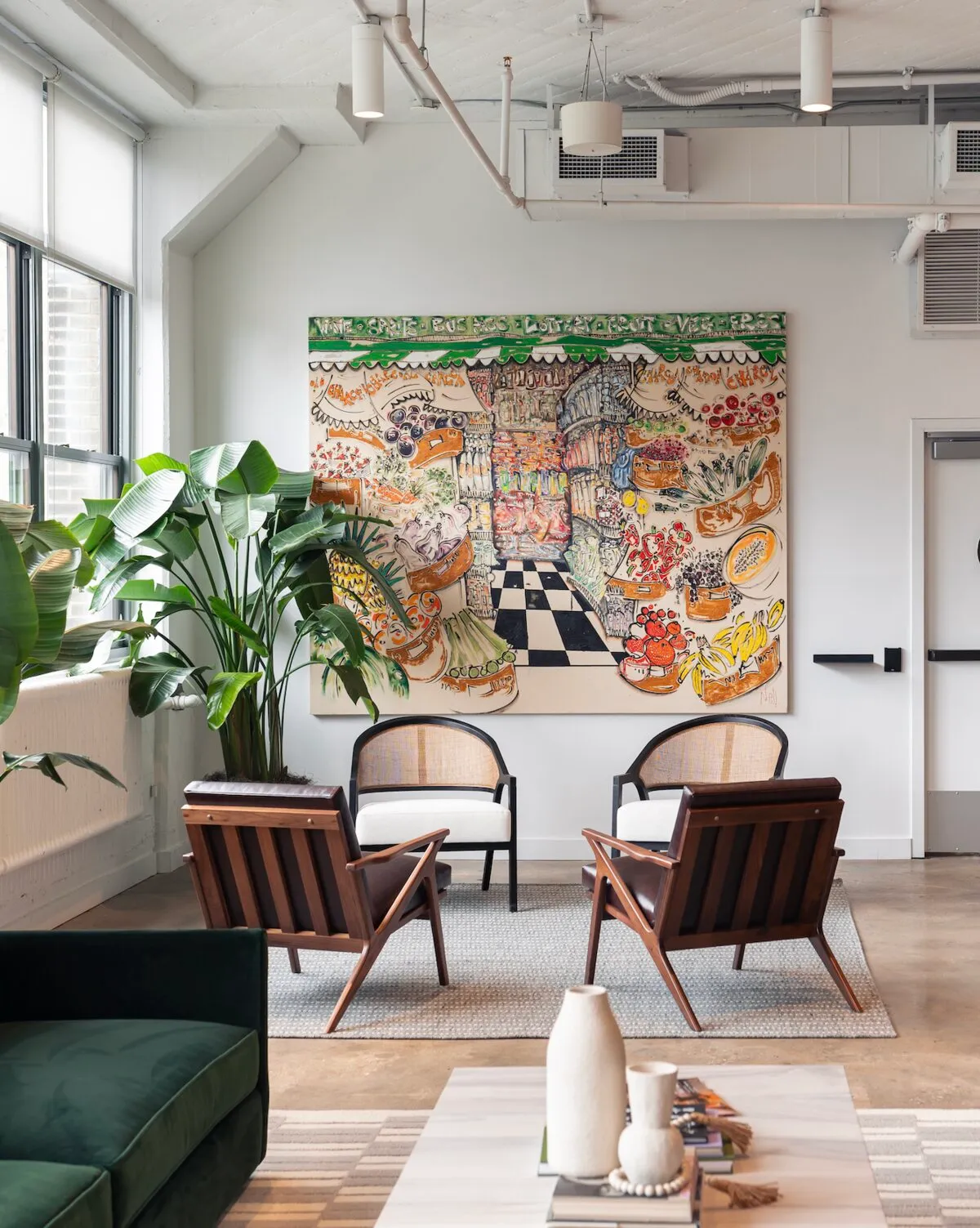 Lounge with large commissioned artwork