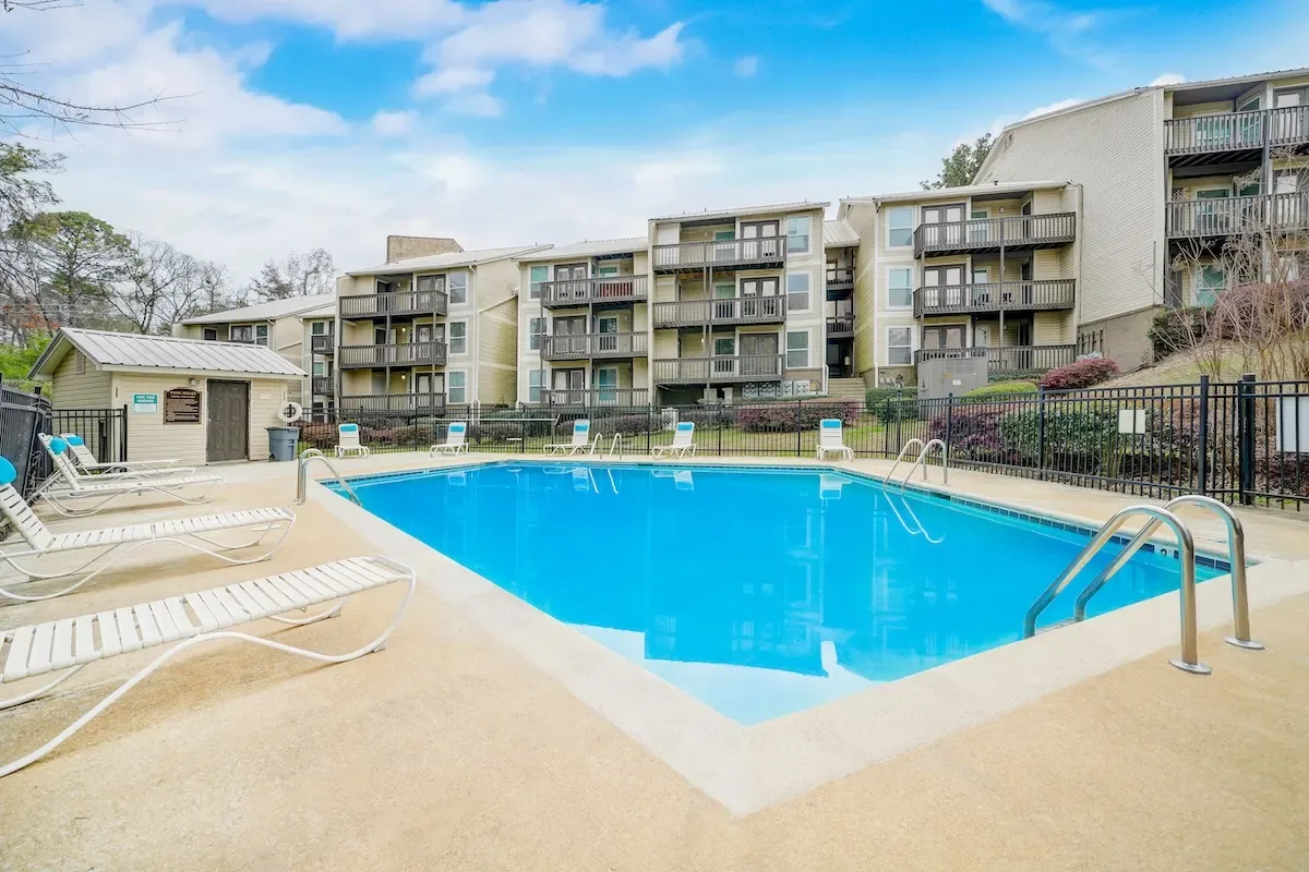 Second pool with view of apartment buildings at Hills at Hoover