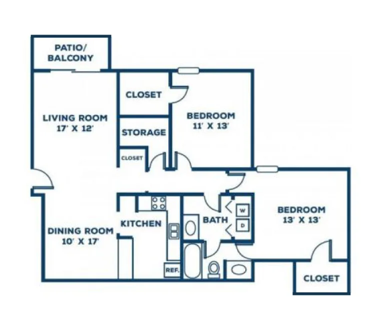 The Cottonwood 2-bedroom floor plan layout