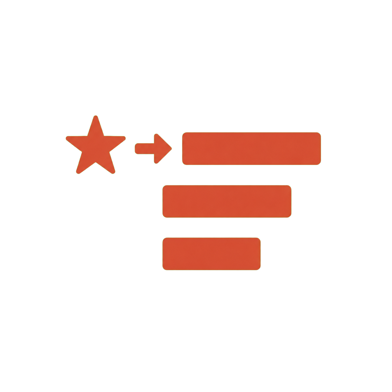 Red star and arrow pointing to three red horizontal bars of decreasing length below it on white background.