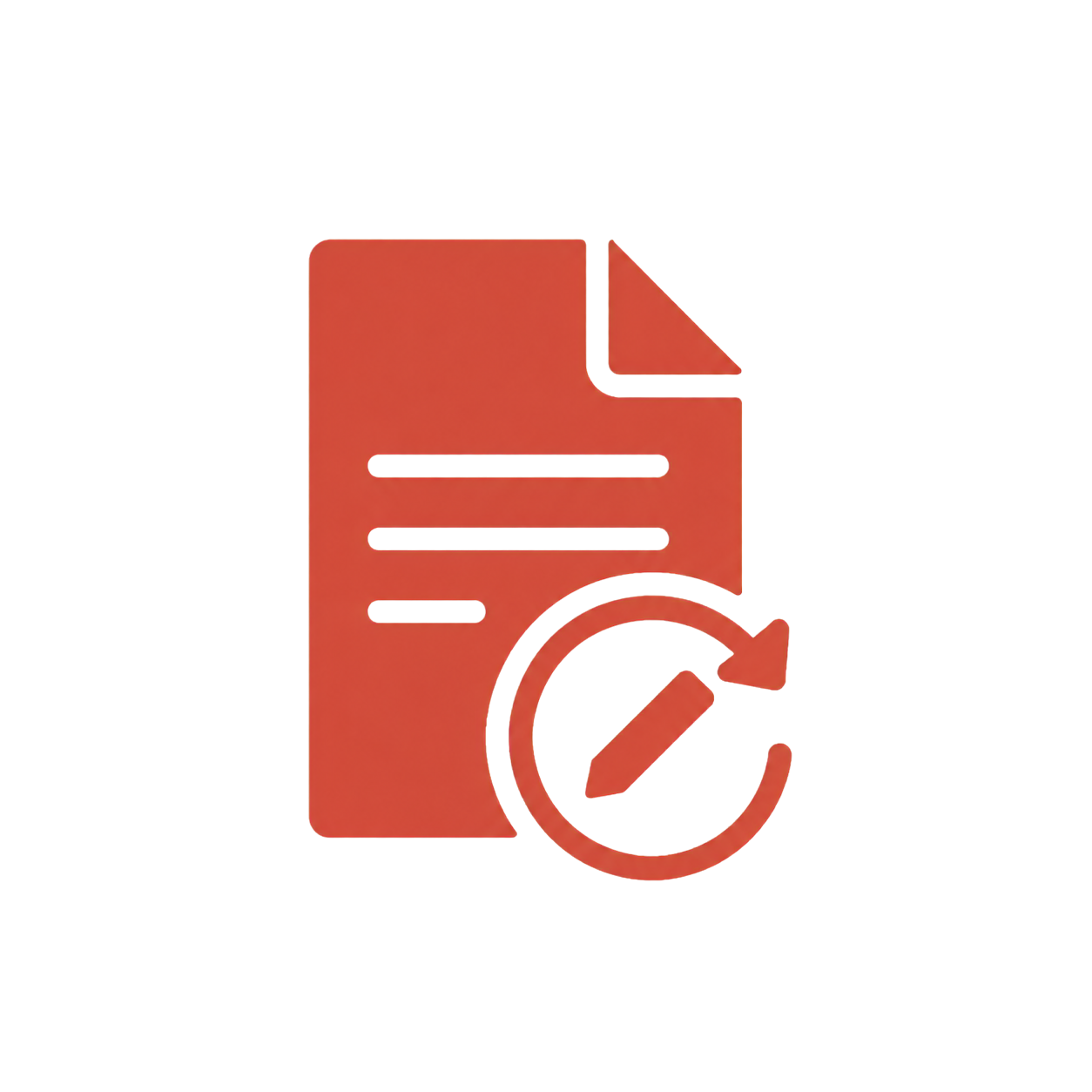Red document icon with three lines and a circular arrow with a pencil inside, symbolizing edit or update.
