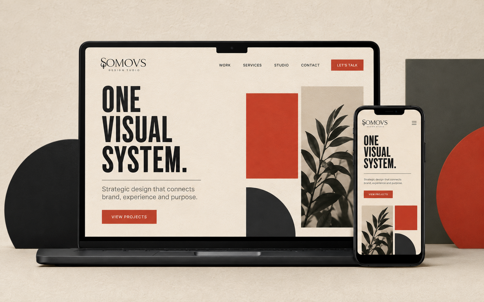 SOMOVS website presence shown across desktop and mobile layouts