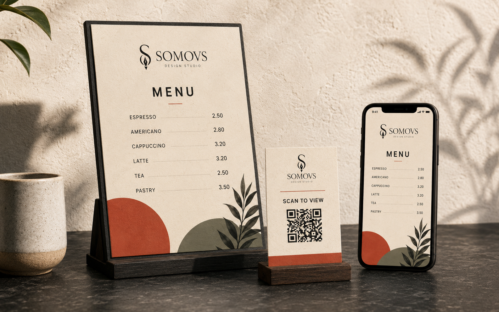 SOMOVS menu and QR materials
