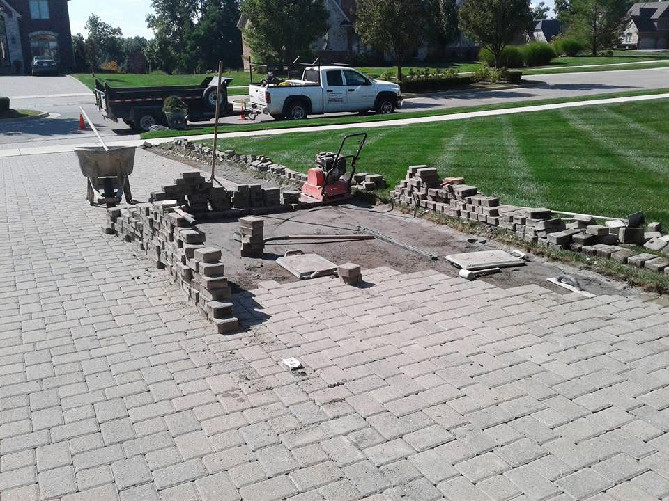 heritage landscape Brick paver driveway installation project.