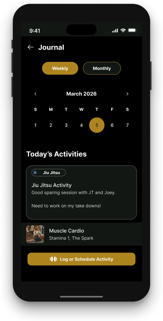 Bulletproof for BJJ, training journal screen