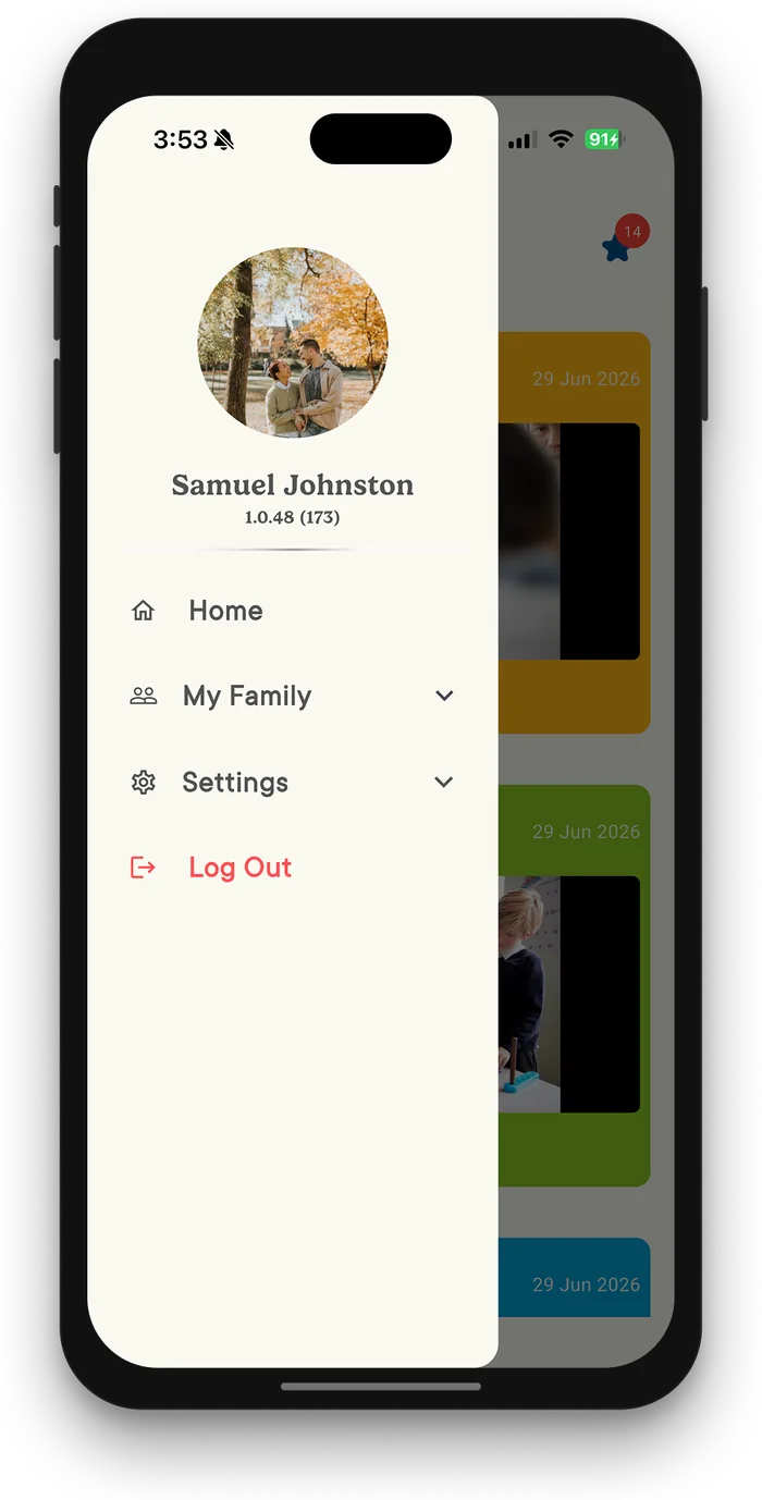 Kudos Kids and Co, family menu on mobile