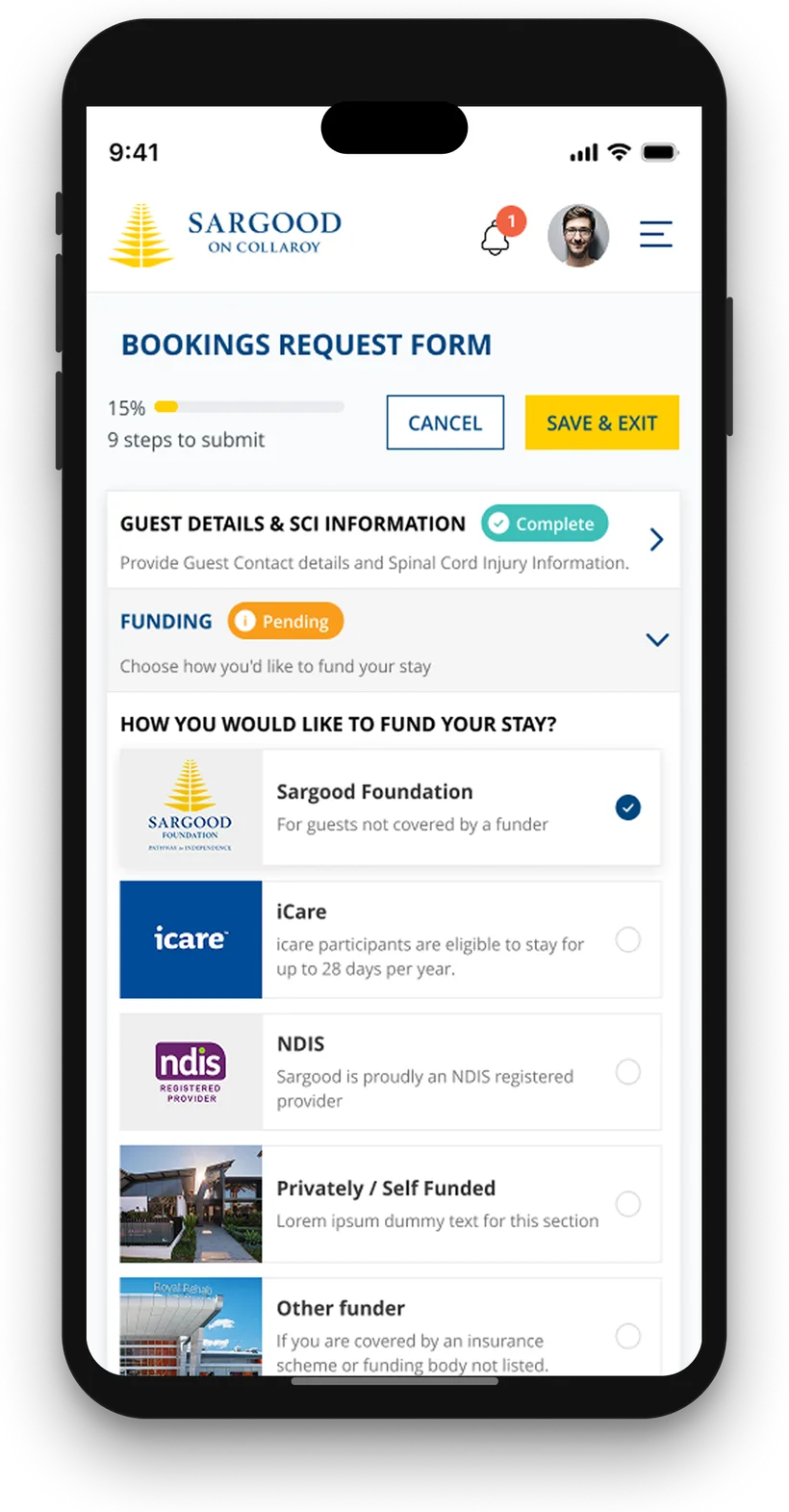 Sargood on Collaroy, booking request form on mobile