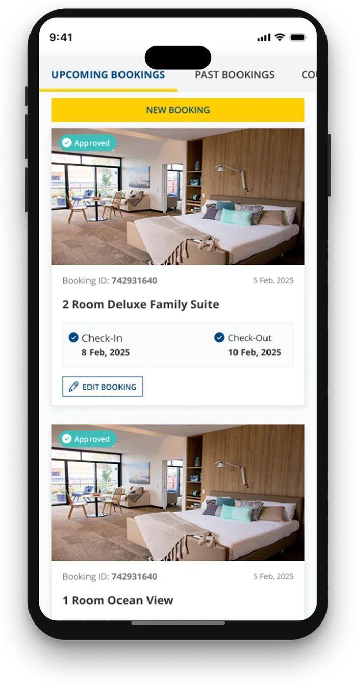 Sargood on Collaroy, upcoming bookings on mobile