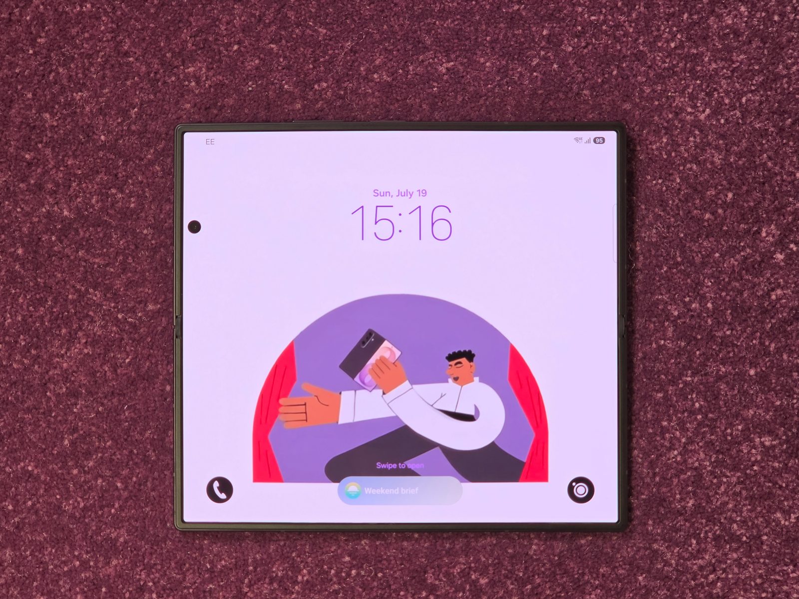 A Galaxy Z Fold8 Ultra open flat, showing its nearly square inner display