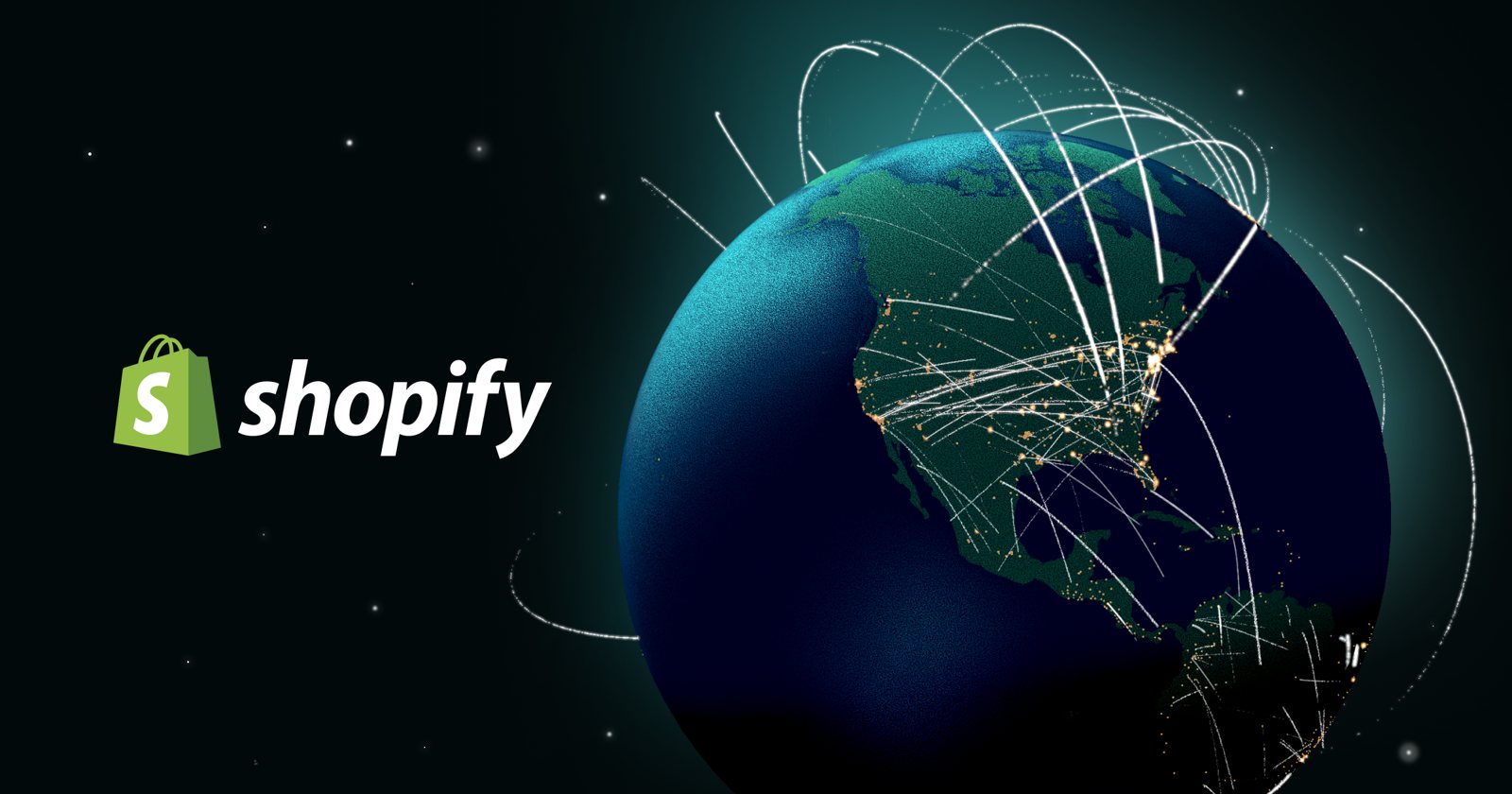 Shopify brand image of a globe with commerce routes