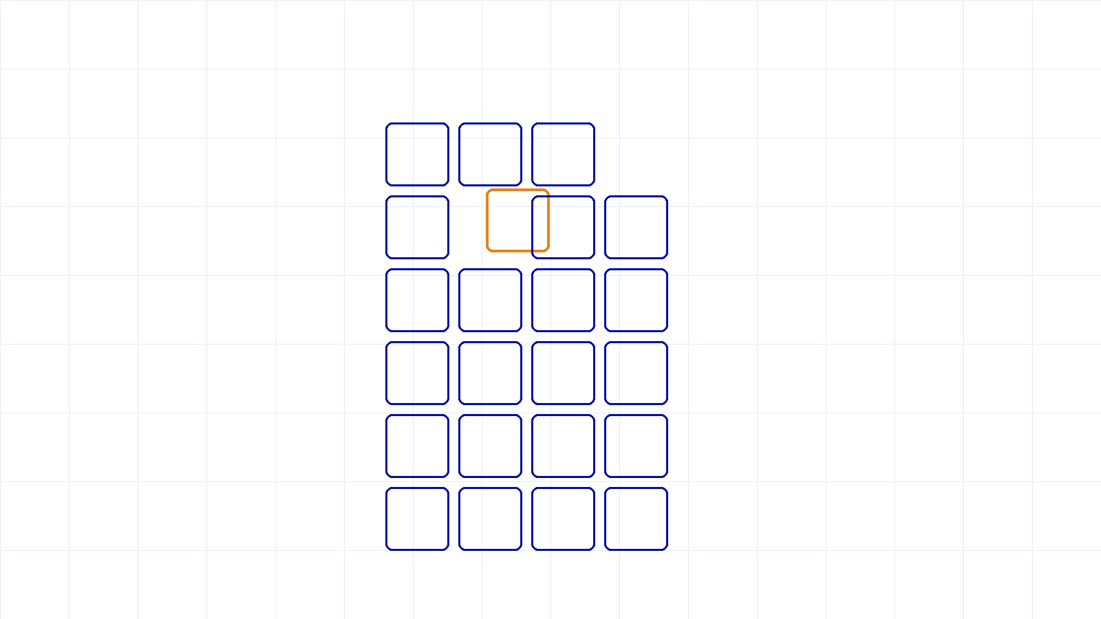 Blueprint diagram of twenty-three stacked blocks with one slipping out of place
