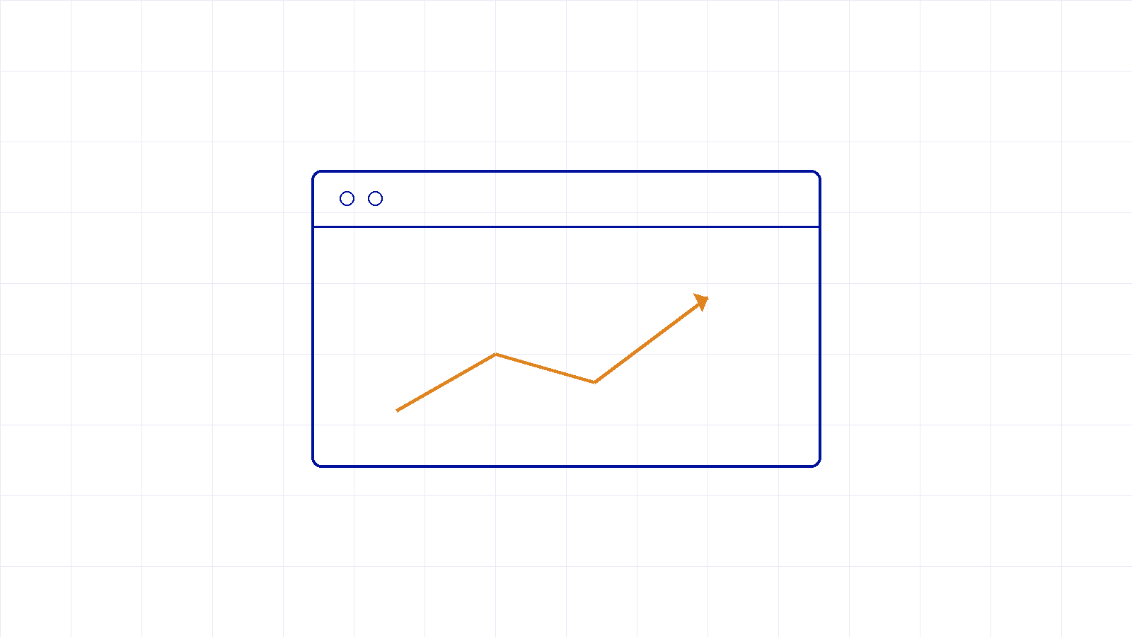 A browser window with an amber growth line inside