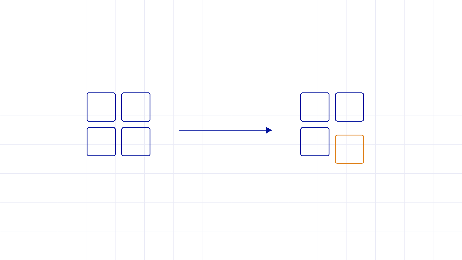 A tidy grid handed across an arrow, one amber tile slipping out of place