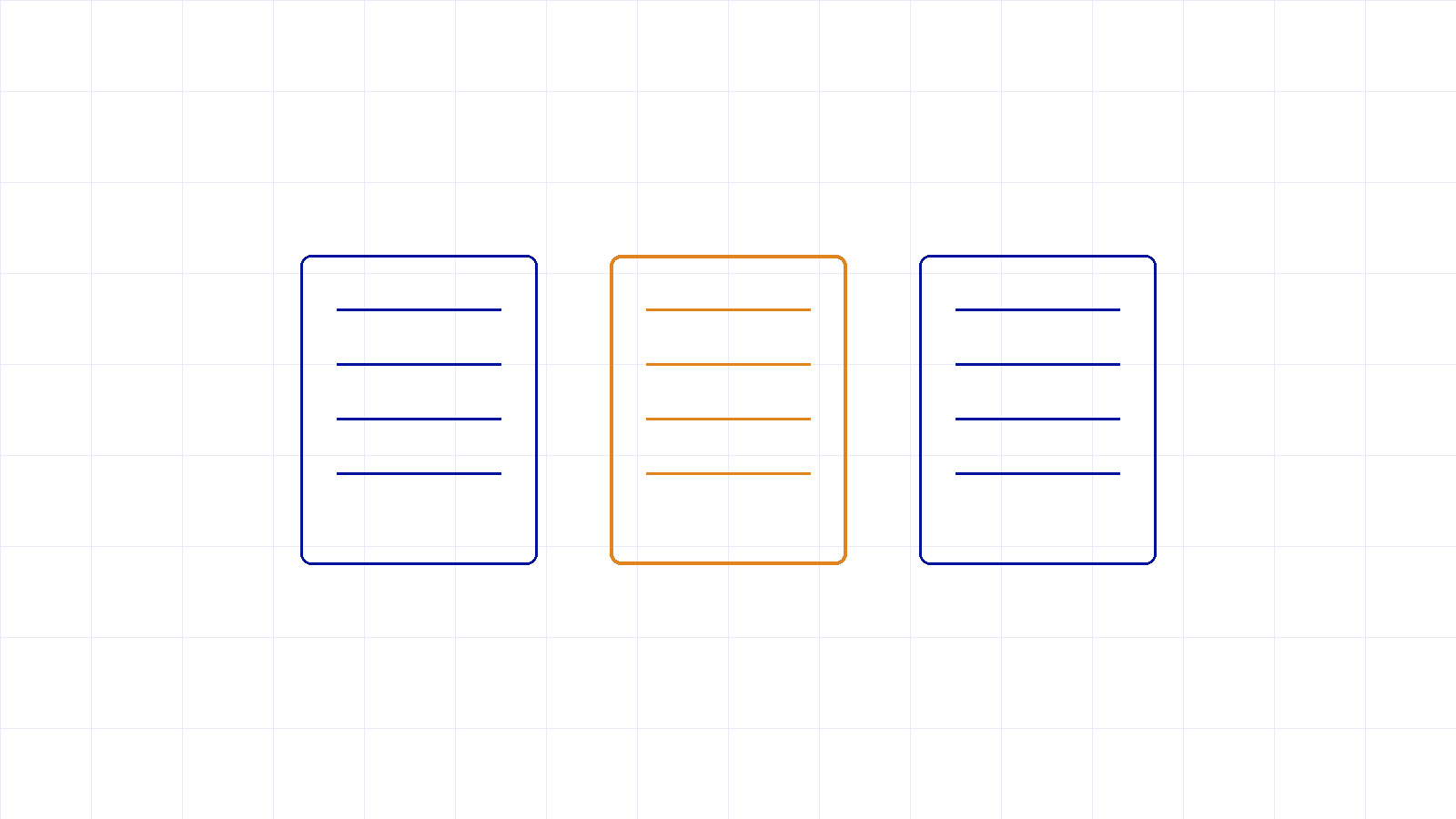 Three draft documents with the middle one selected in amber