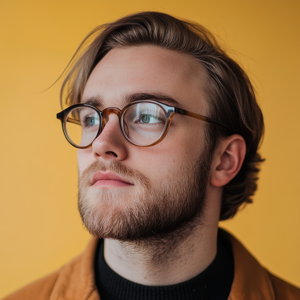 Man with beard and round glasses