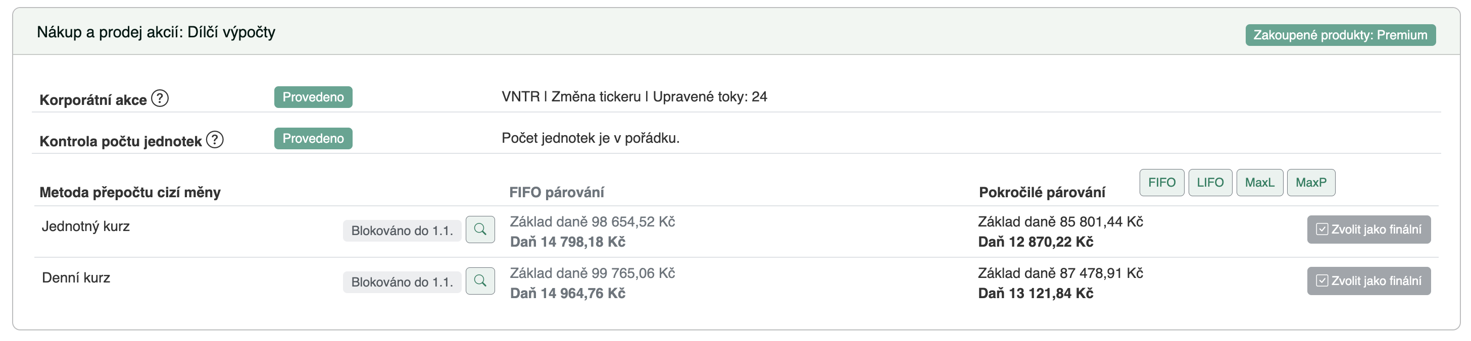 Výpočty v Taxomatu