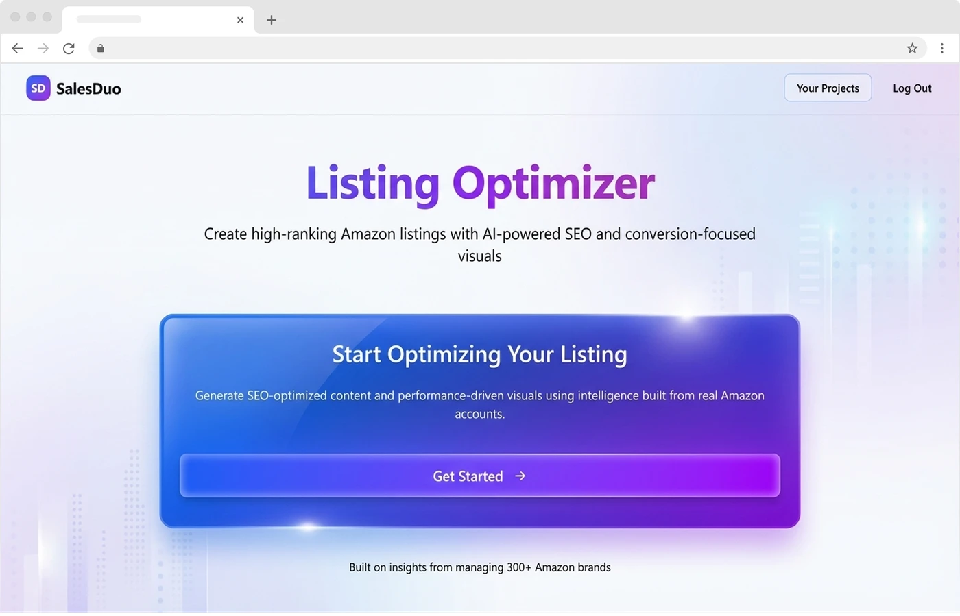 SalesDuo Listing Optimizer start screen for creating Amazon SEO listings
