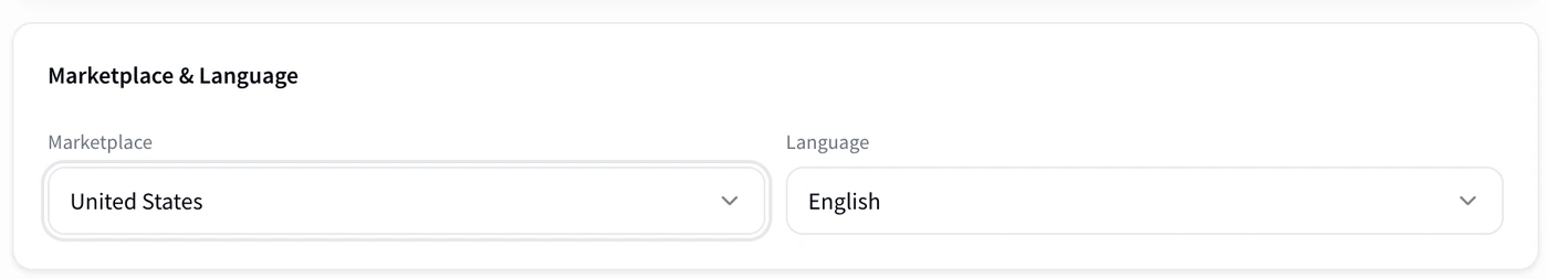 Marketplace and language settings for bulk SEO generation