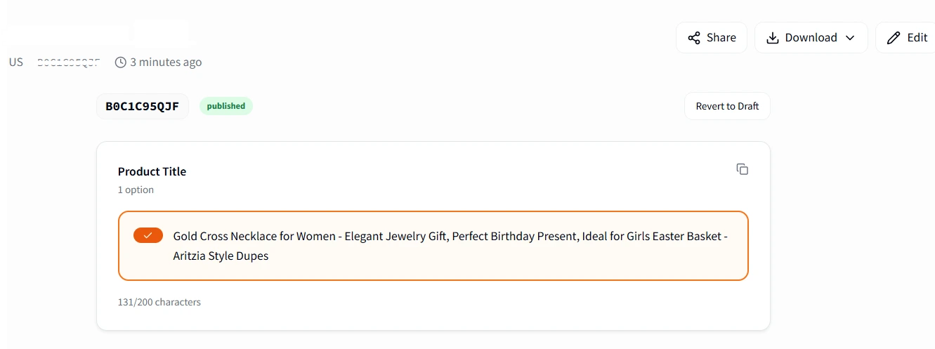 Published listing content with share, download and edit options