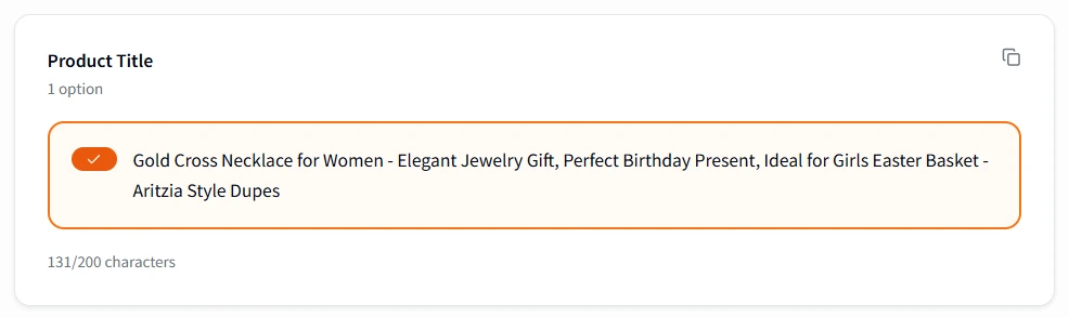 Optimised Amazon product title with character count