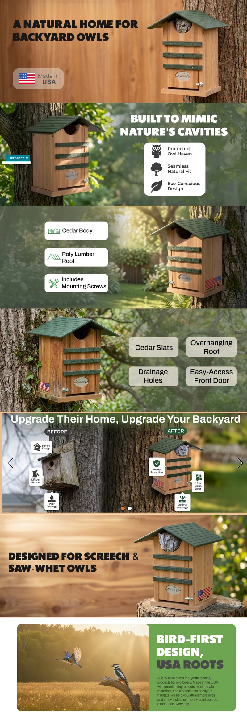 A+ content template for a backyard owl house