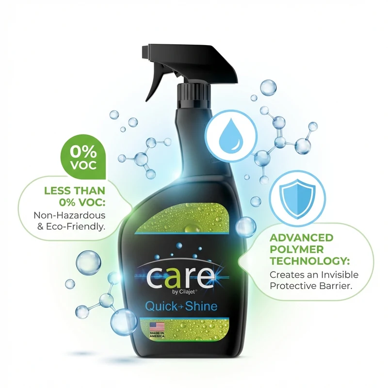 Detail page image of a car polish spray with feature callouts