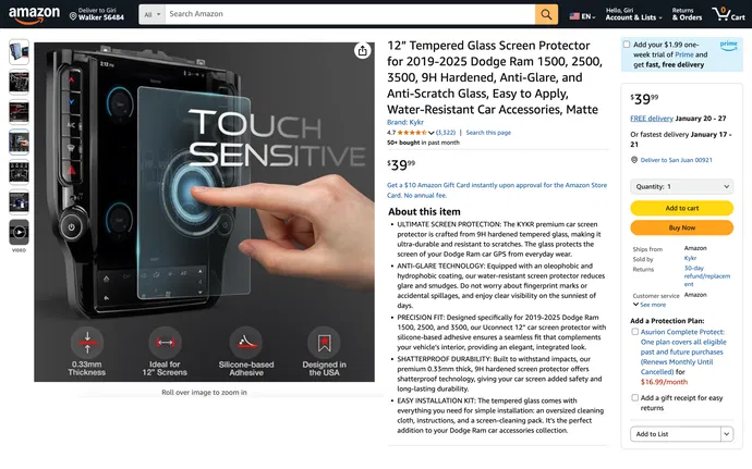 Amazon listing with Product Title and Bullet Points