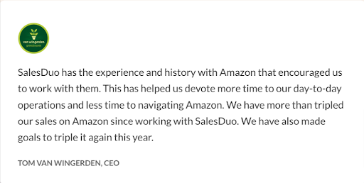 SalesDuo client review for the best Amazon PPC agency