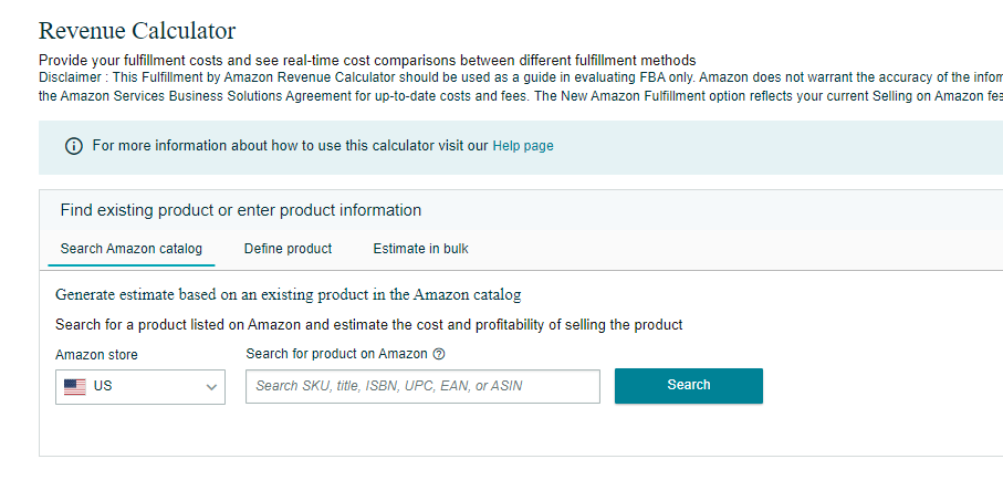 Amazon Revenue Calculator - Main Page