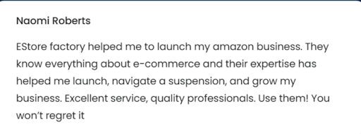 Client review for eStore Factory Amazon Seller Central Management agency