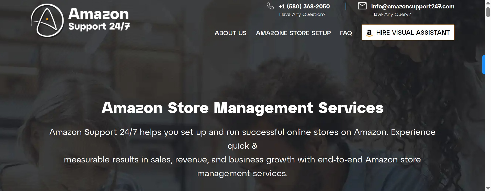 Image of Amazon Support 24/7 Amazon store management landing page