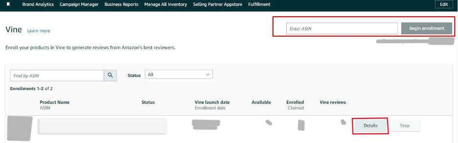 Enroling products for Amazon Vine program in Amazon Seller Central  