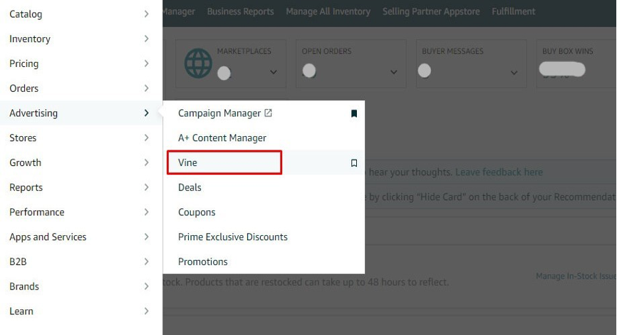 Starting Amazon Vine program in Amazon Seller Central  