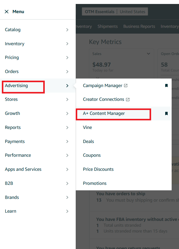 For Seller Central: Go to the A+ Content Manager under the Advertising tab