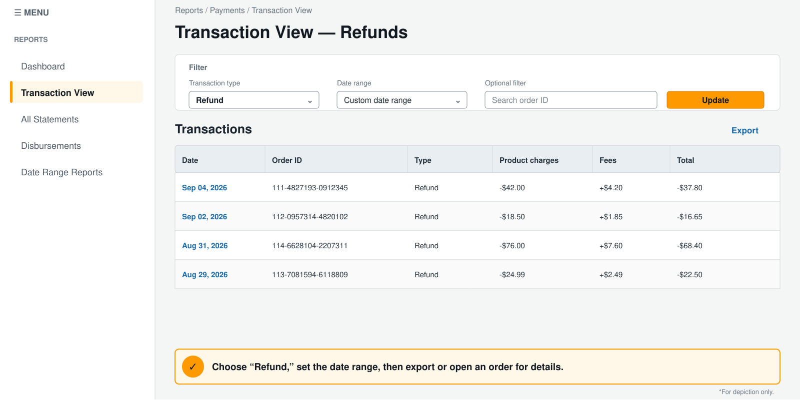 Refund Report Tab Depiction