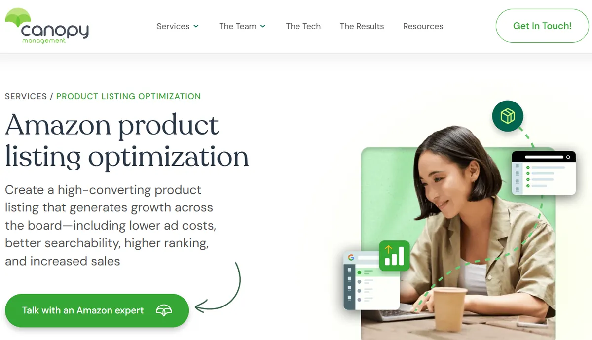 Amazon Listing Optimization Landing Page on Canopy Management