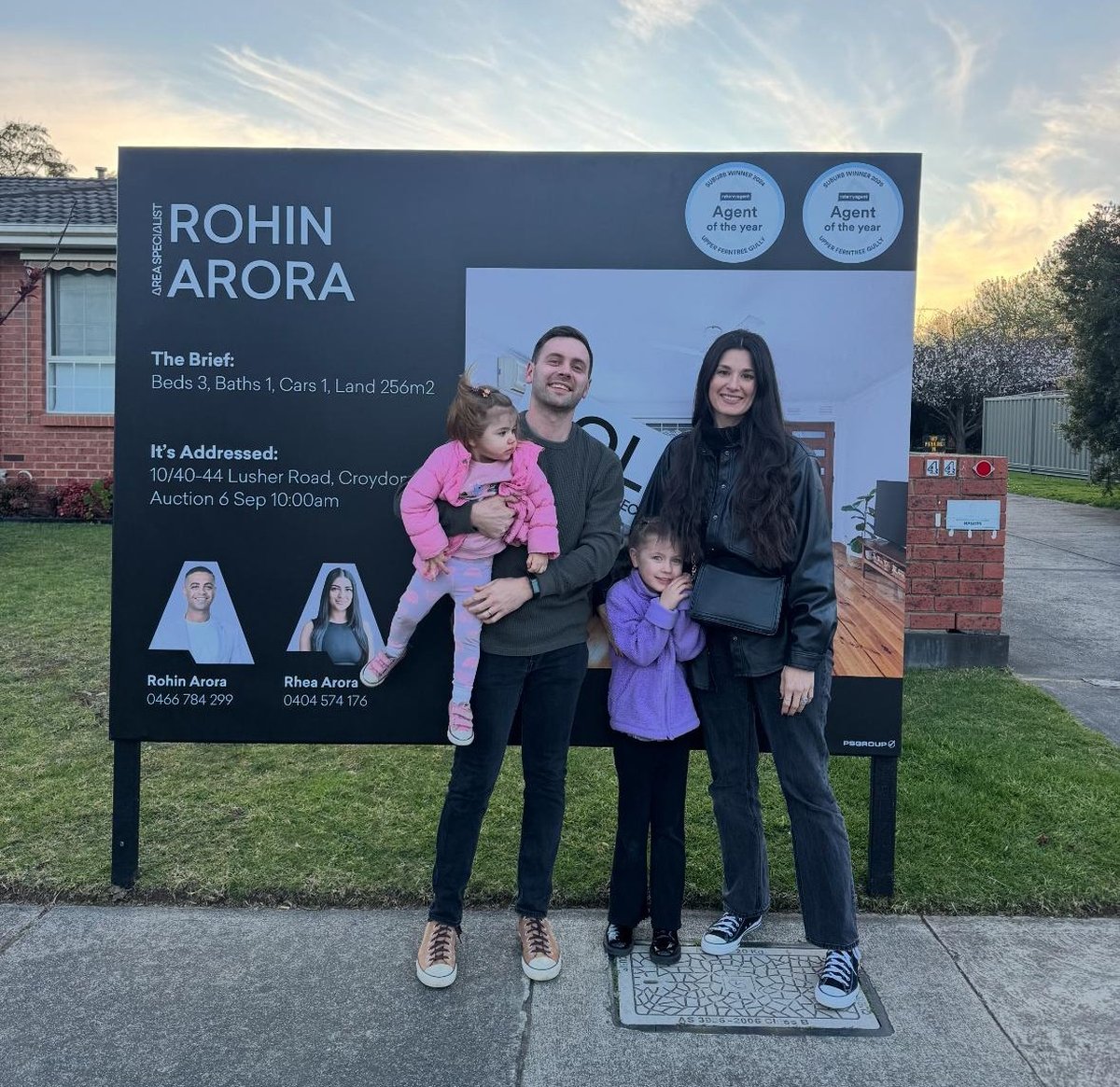 First-home buyers outside their new Croydon home after ten days of searching with Justin Valentine