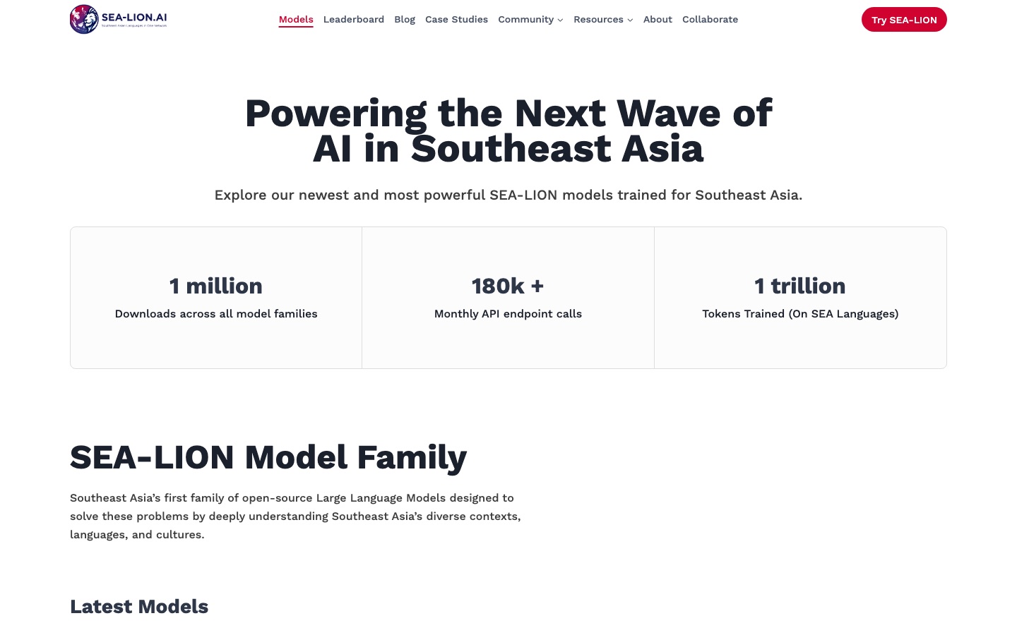 AI Singapore SEA-LION open model family listing page