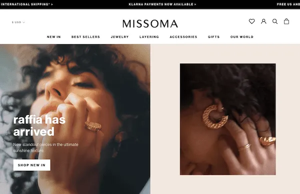 Missoma - A top-visited Shopify jewelry store for creative jewelry - SmartrMail blog
