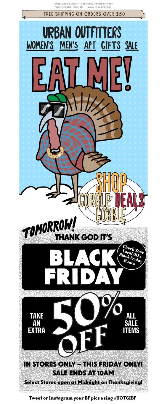 urban outfitters thanksgiving email marketing example_SmartrMail blog