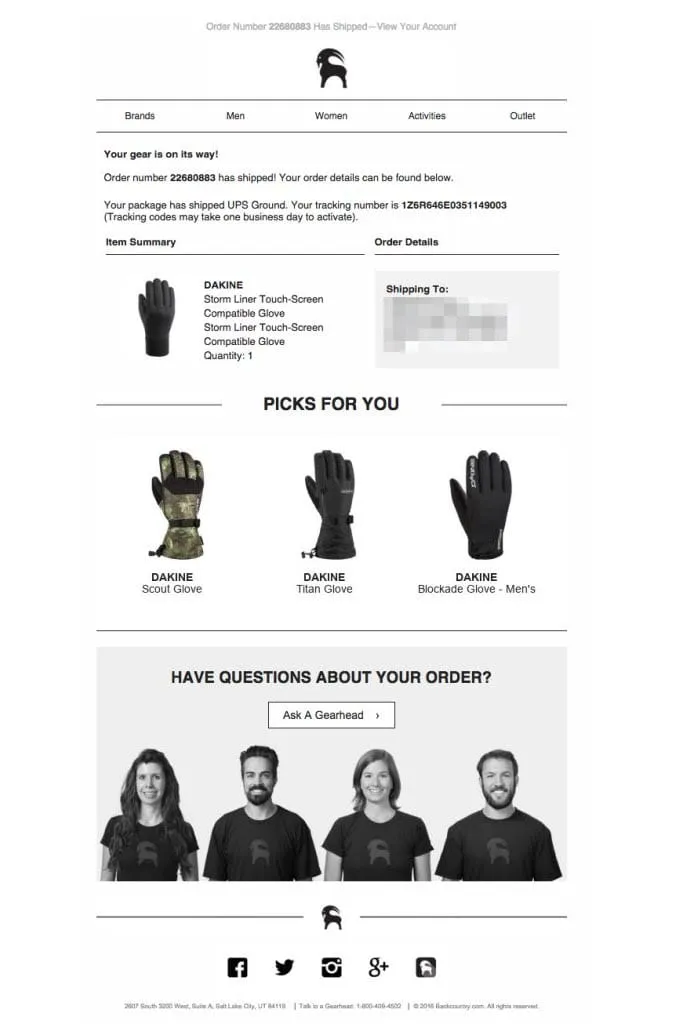 customer support in an order confirmation