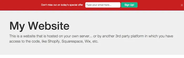 email signup top bar