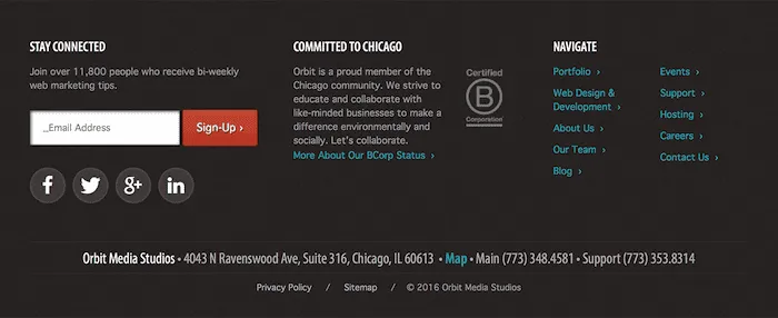 example of an email collection footer form