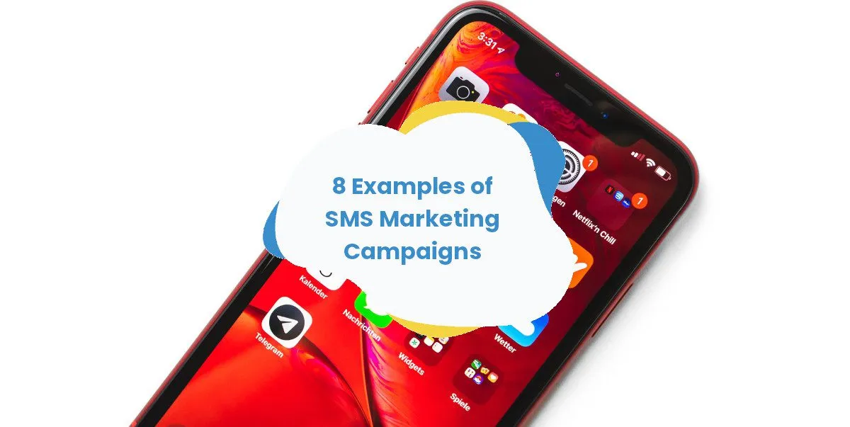 Red smartphone showing a home screen of app icons.