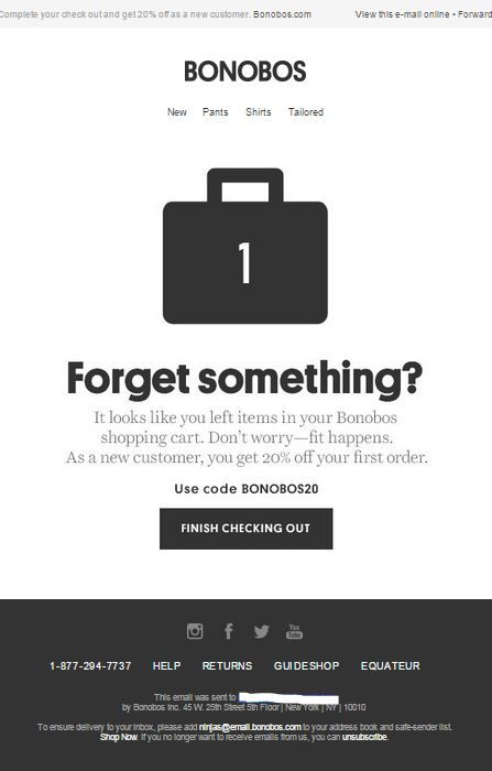 Bonobos example of great abandoned cart email