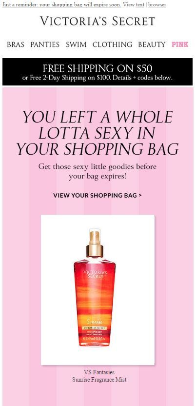 great abandoned cart email example from Victoria Secret