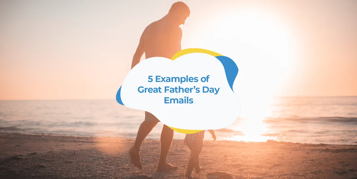 Silhouette of a father and child walking along the beach at sunset.