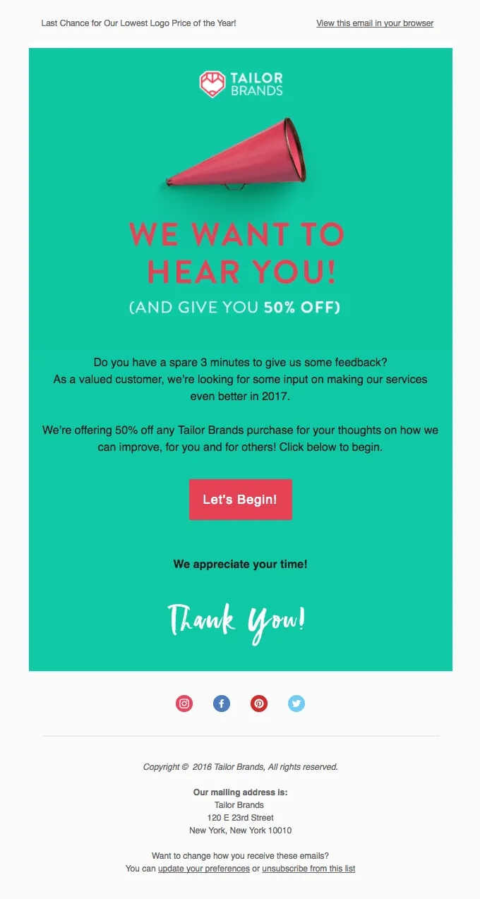 tailor brands email example