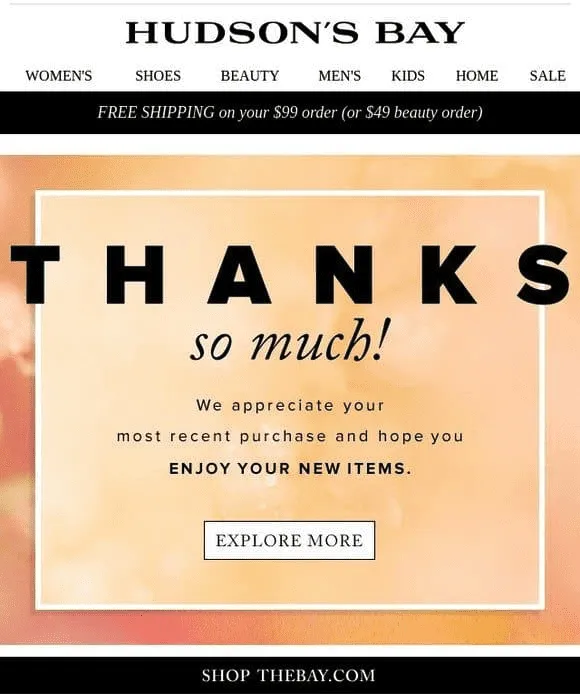 hudson's bay thank you
