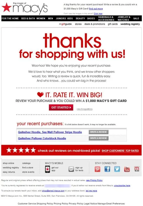 Macy's e-commerce review email